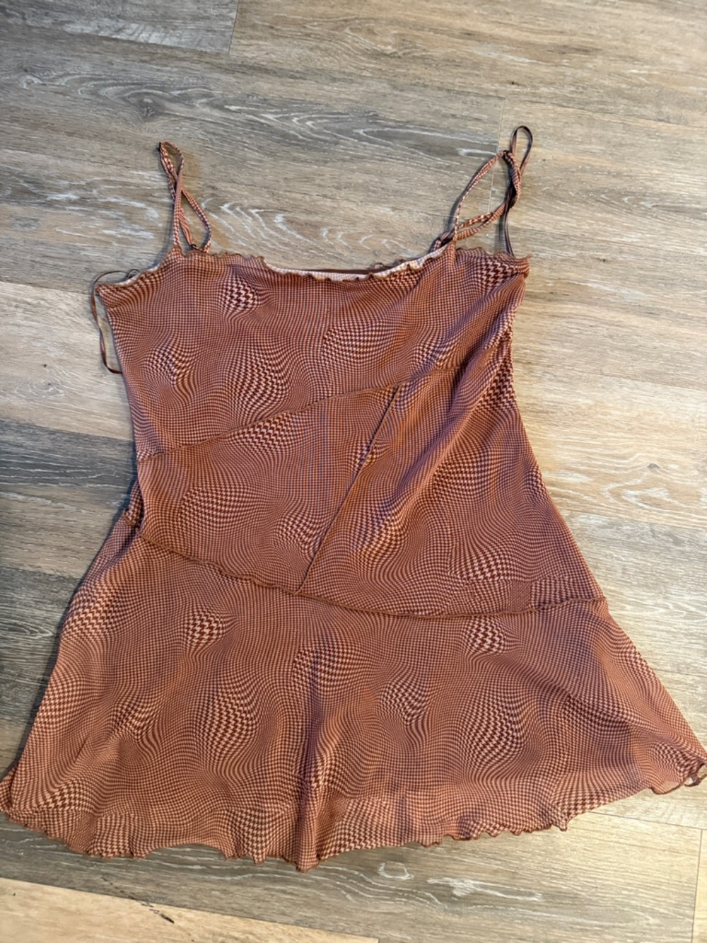 Urban Outfitters Brown Wavy-Print Spaghetti Strap Camisole Dress